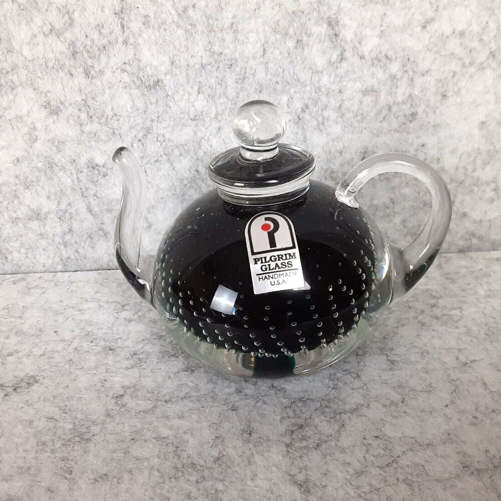 Pilgram Glass USA Made Black Tea Pot Kettle Lantern with Spout/Handle 3 1/2"